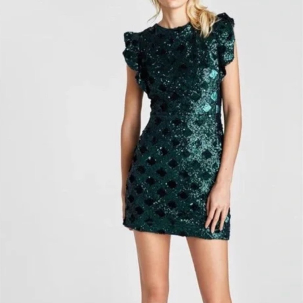 ZARA Emerald Green Sequin Dress